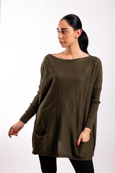 Haki Oversize Çift Cepli Tunik