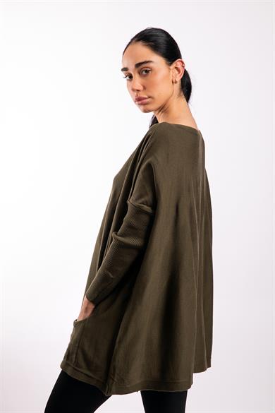 Haki Oversize Çift Cepli Tunik