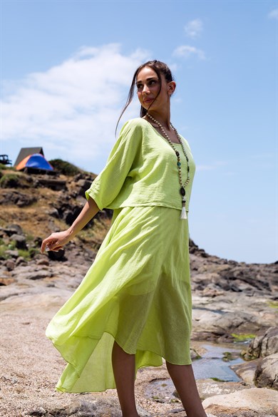 İki Parçalı Fıstık Yeşili Elbise