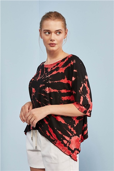 İki Yanı Uzun Batik Mercan Bluz
