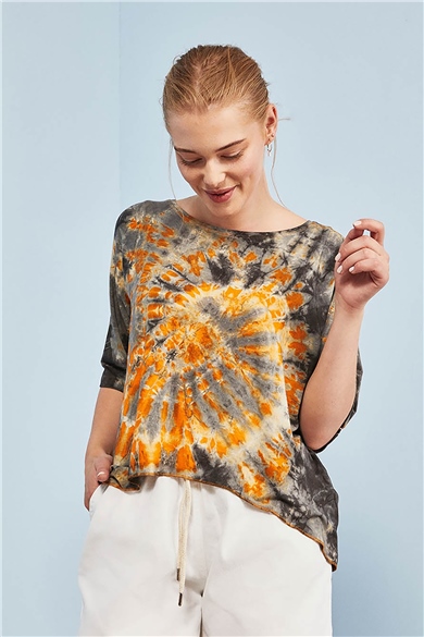 İki Yanı Uzun Batik Turuncu Bluz