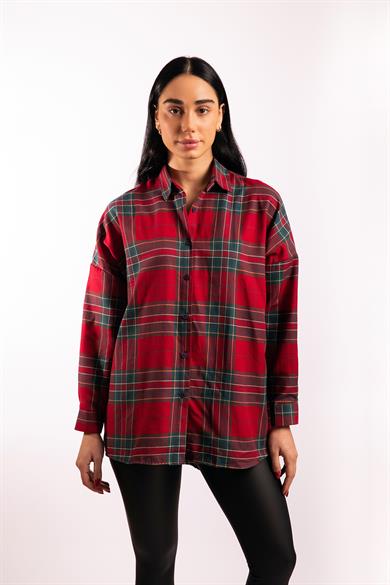 Kırmızı Yeşil Oversize Ekose Gömlek