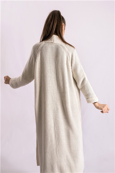 Şal Yaka Ekru Oversize Hırka