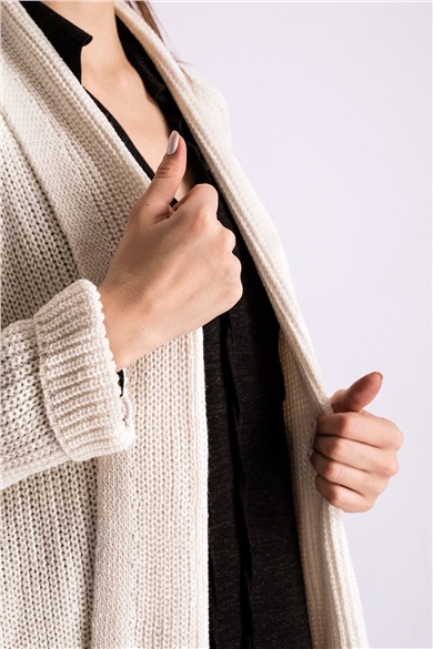 Şal Yaka Ekru Oversize Hırka