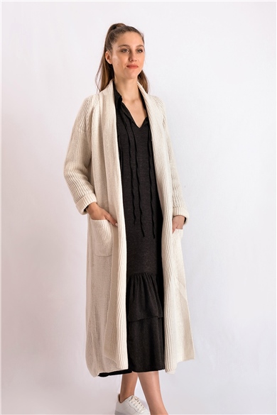 Şal Yaka Ekru Oversize Hırka