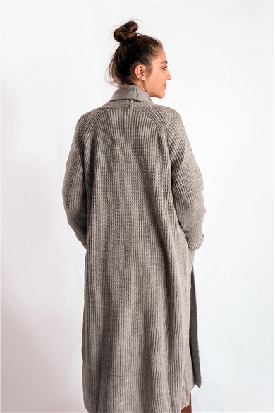 Şal Yaka Gri Oversize Hırka