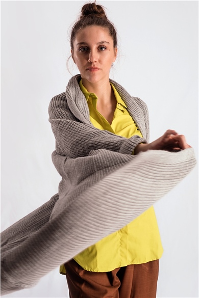 Şal Yaka Gri Oversize Hırka