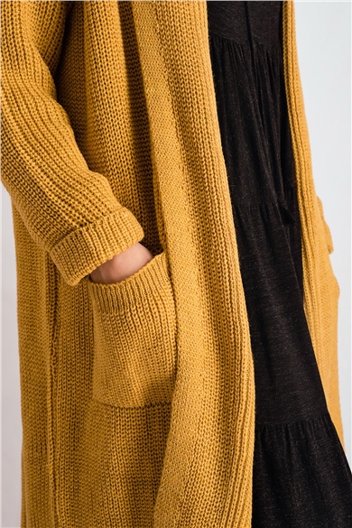 Şal Yaka Hardal Oversize Hırka