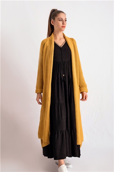 Şal Yaka Hardal Oversize Hırka