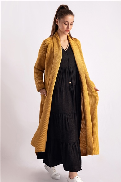 Şal Yaka Hardal Oversize Hırka