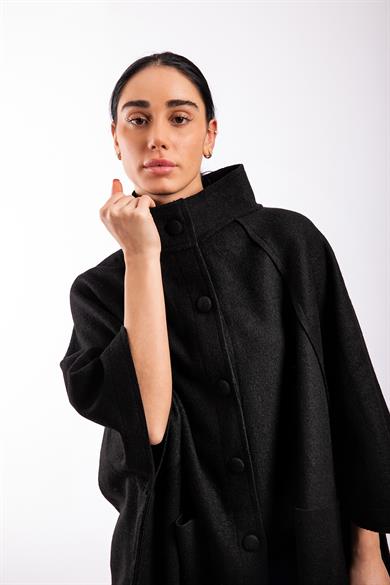 Siyah Oversize Keçe Kaban