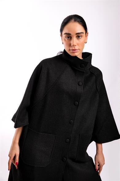 Siyah Oversize Keçe Kaban