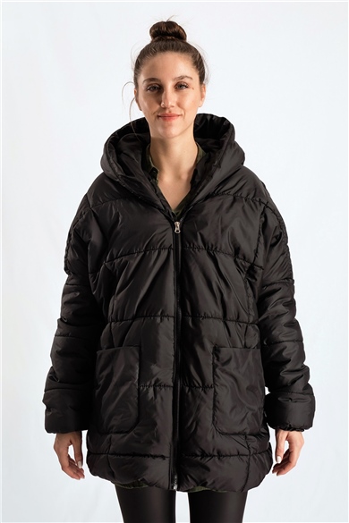Siyah Oversize Şişme Mont