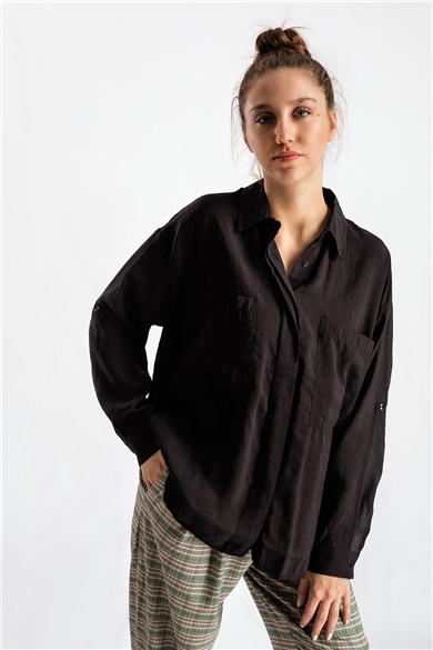 Tencel Kumaş Siyah Gömlek