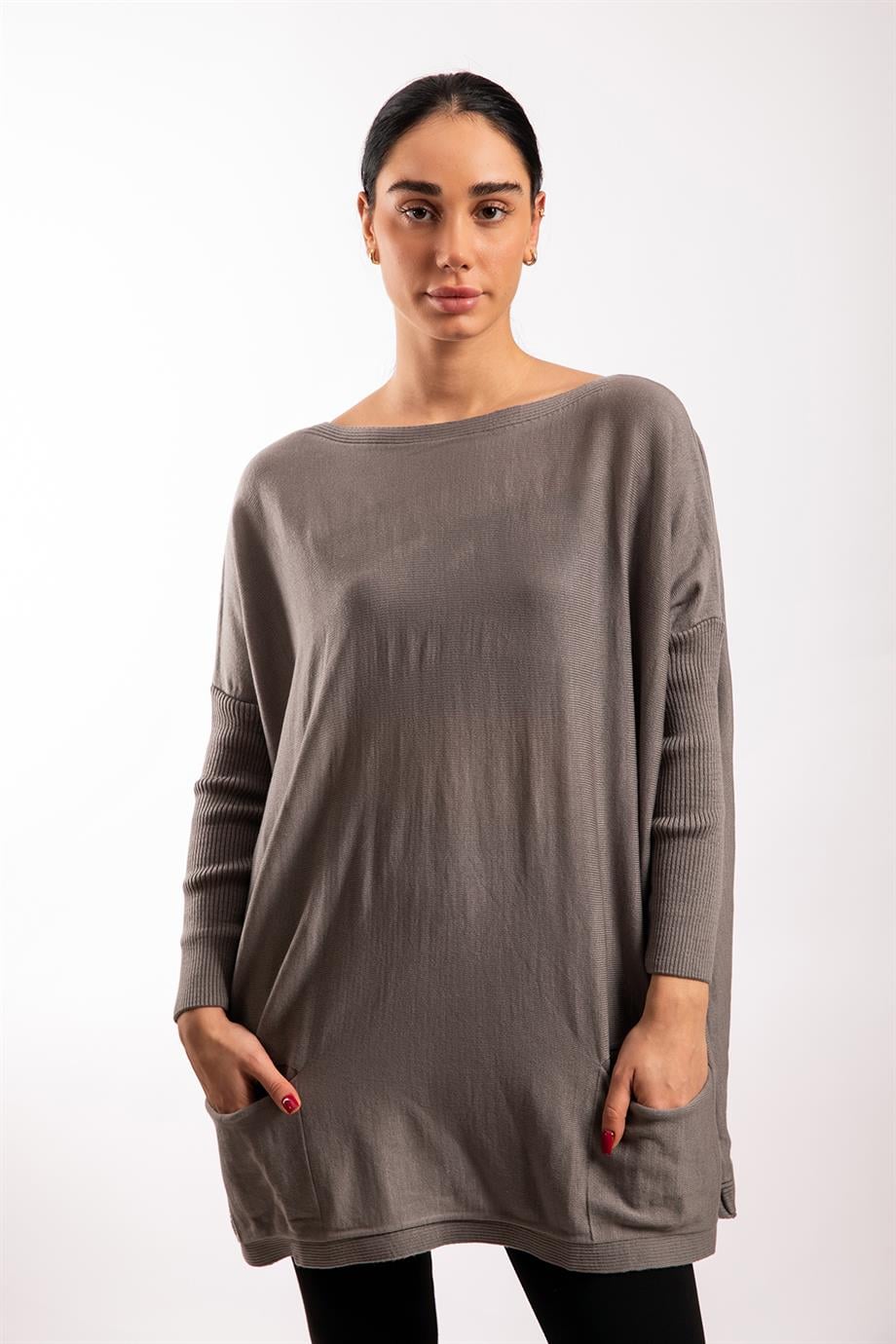 Gri Oversize Çift Cepli Tunik
