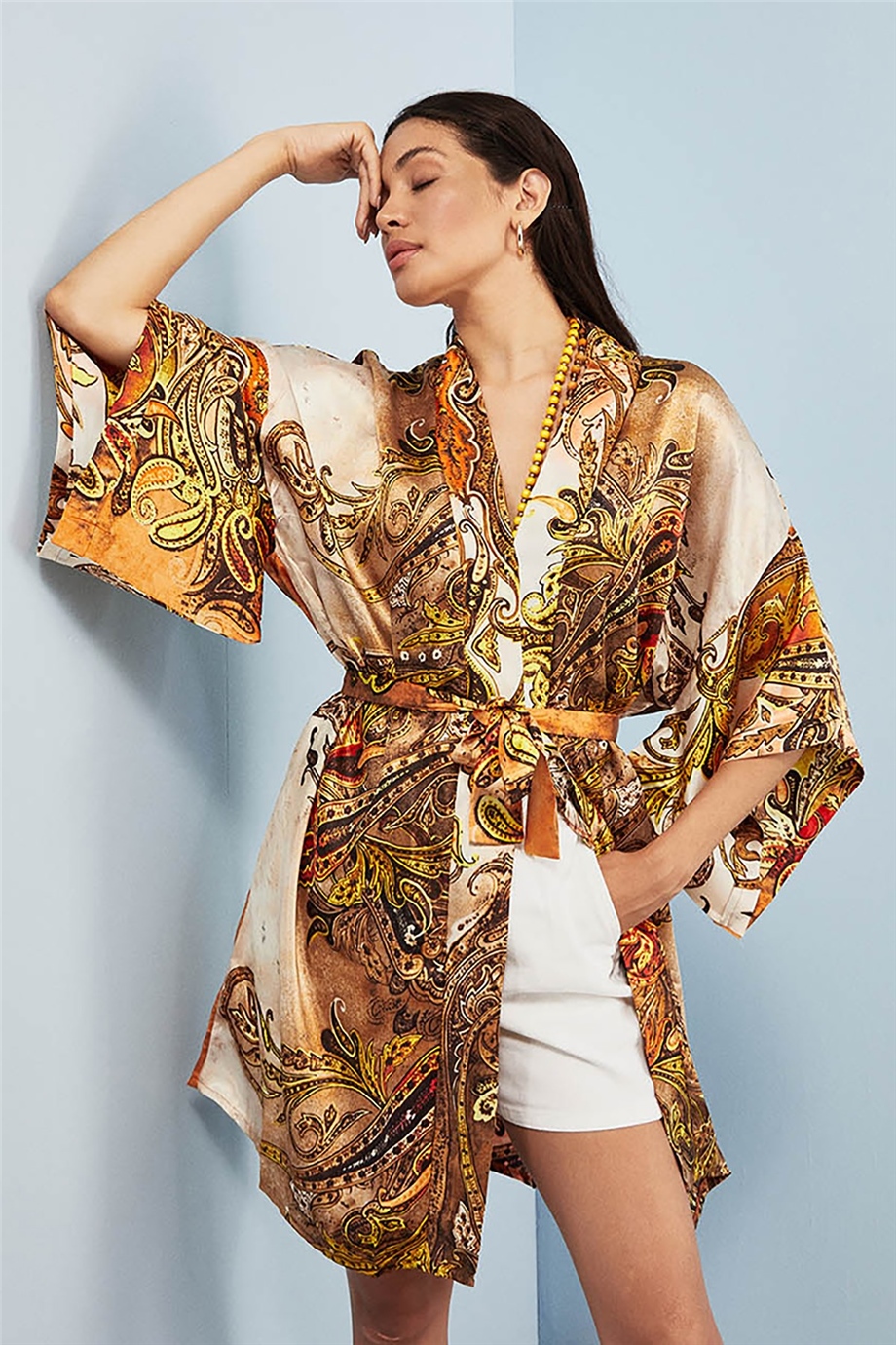 Kol Detaylı Sarı Kimono