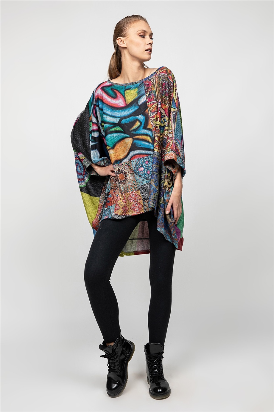 Mandala Desenli Karışık Renkli Tunik
