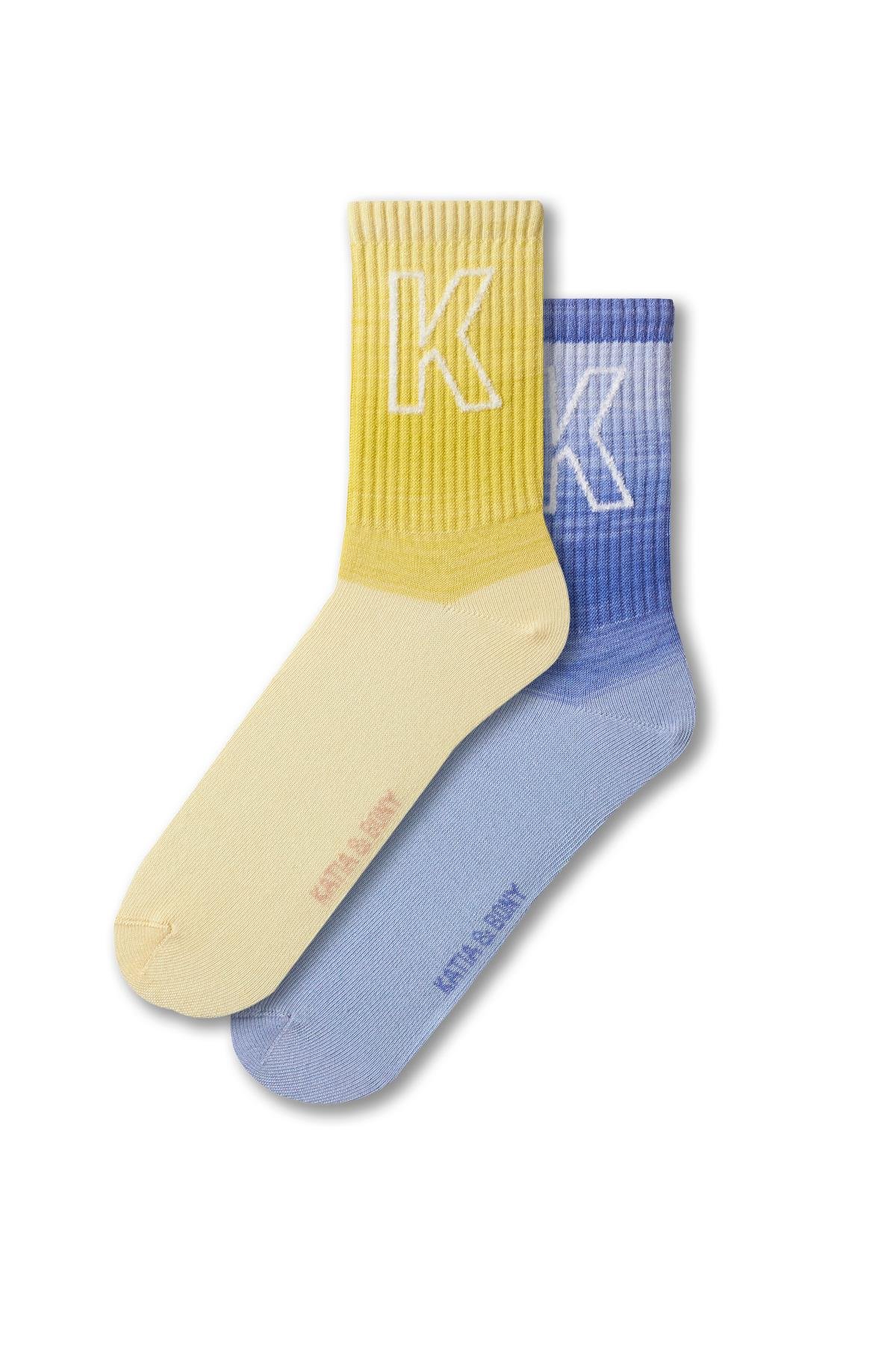 Womens Letter Pattern Gradient Color 2-Pack Sock