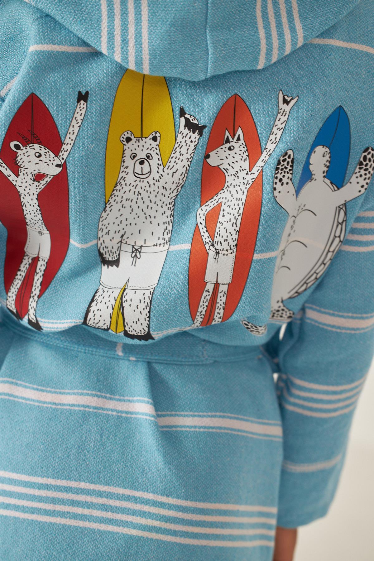 Childrens Blue Surfboard Printed Towel Robe
