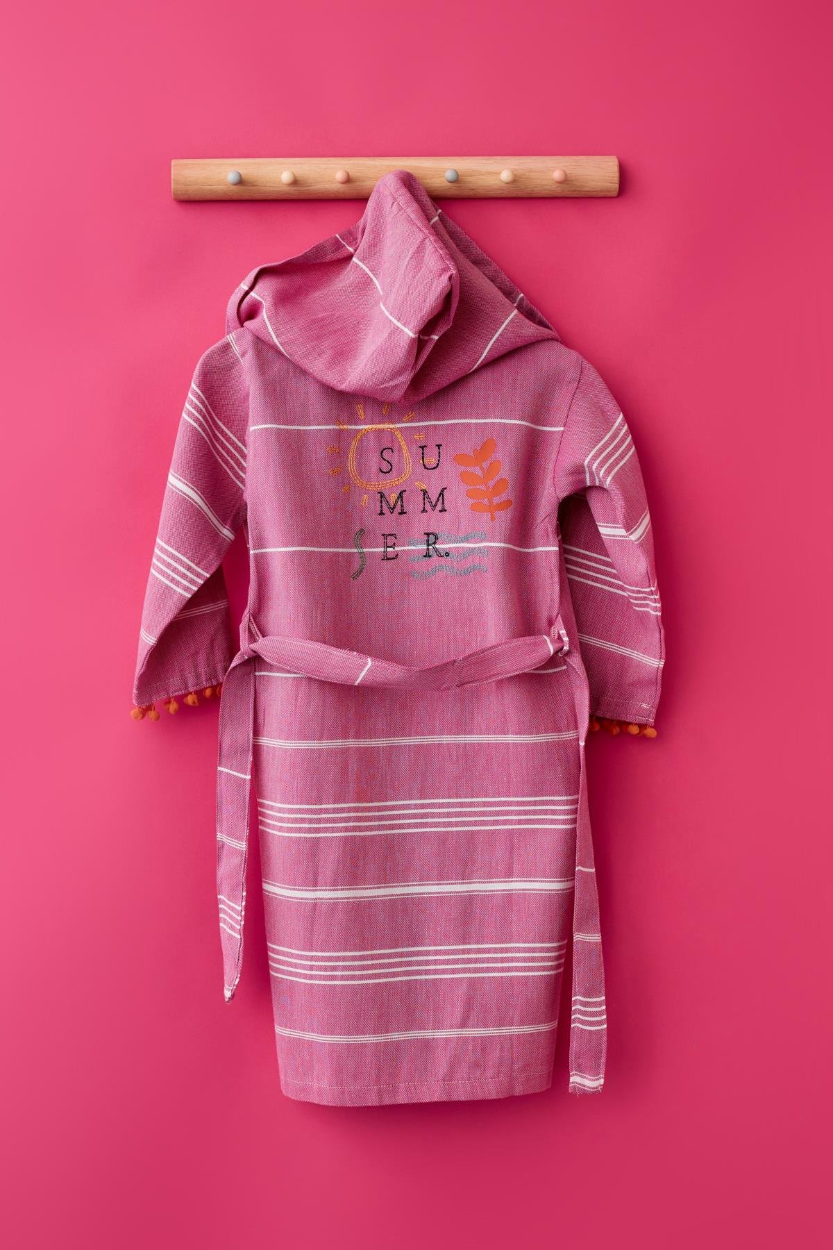 Pink Color Summer Written Towel Robe for Girls