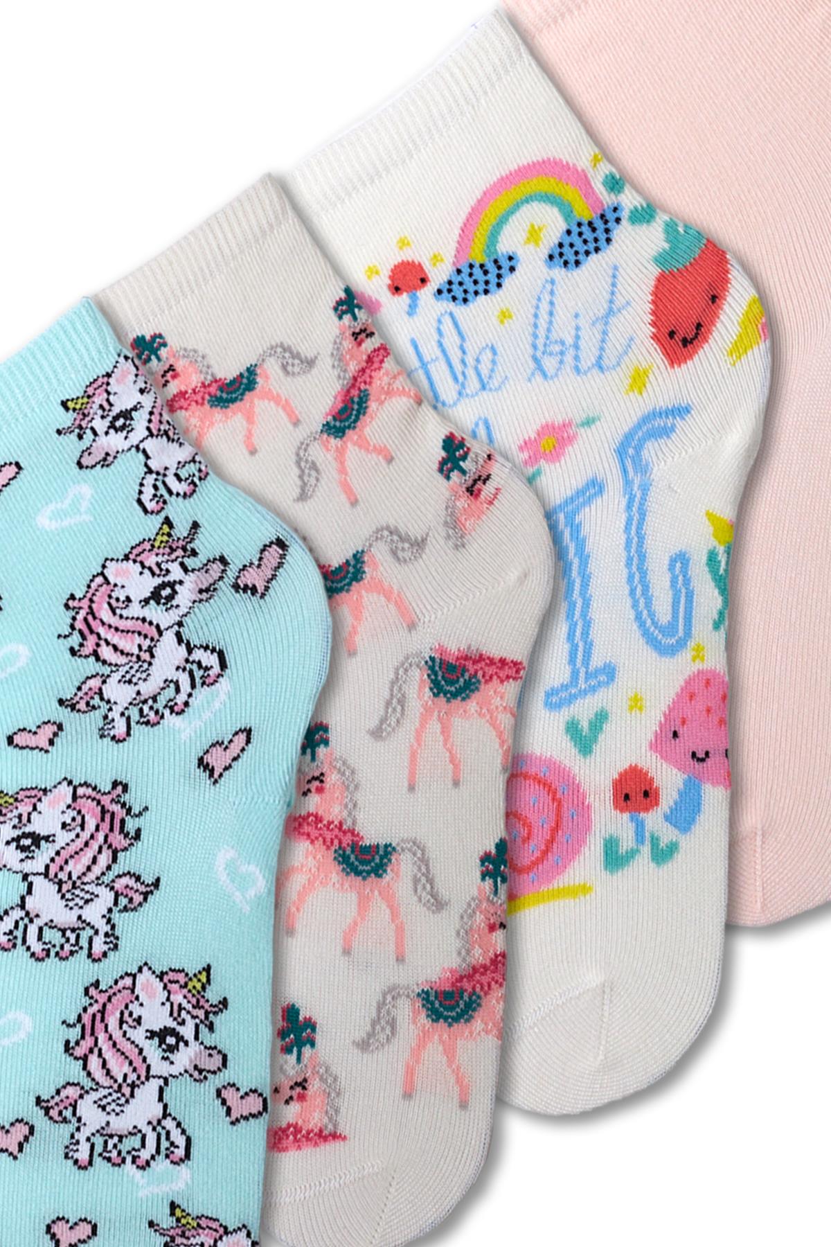 Kız Çocuk Unicorn Desenli 4lü Kutulu Soket Çorap