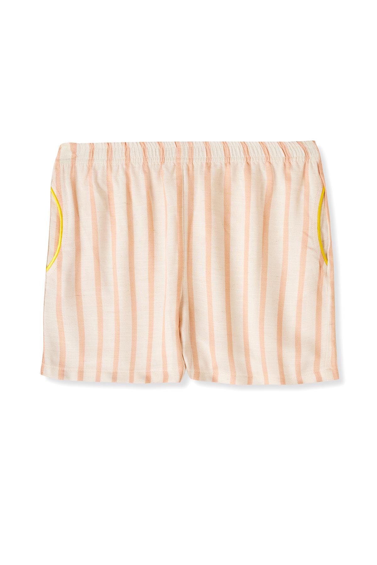 Kız Çocuk Ekru Renkli Çizgili Şort