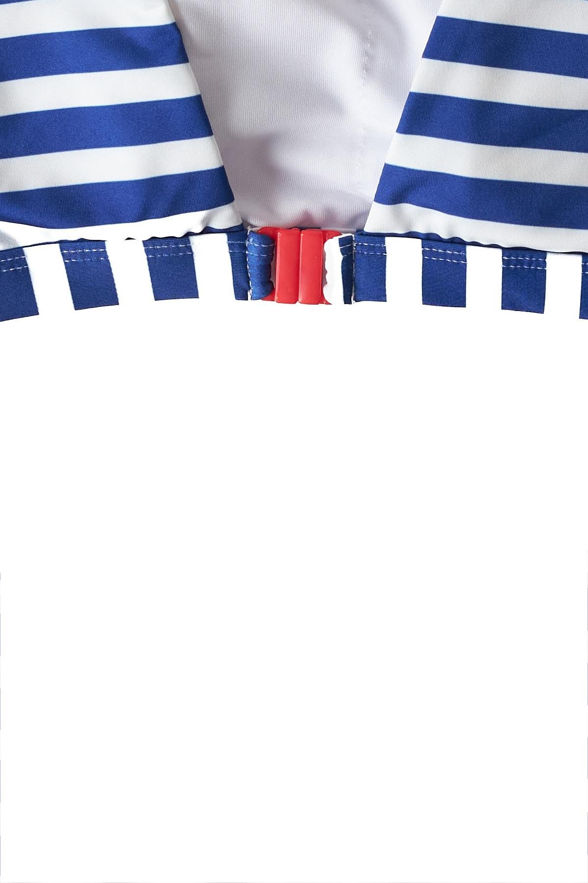 Kadın Mavi Beyaz Çizgili Bikini Üst