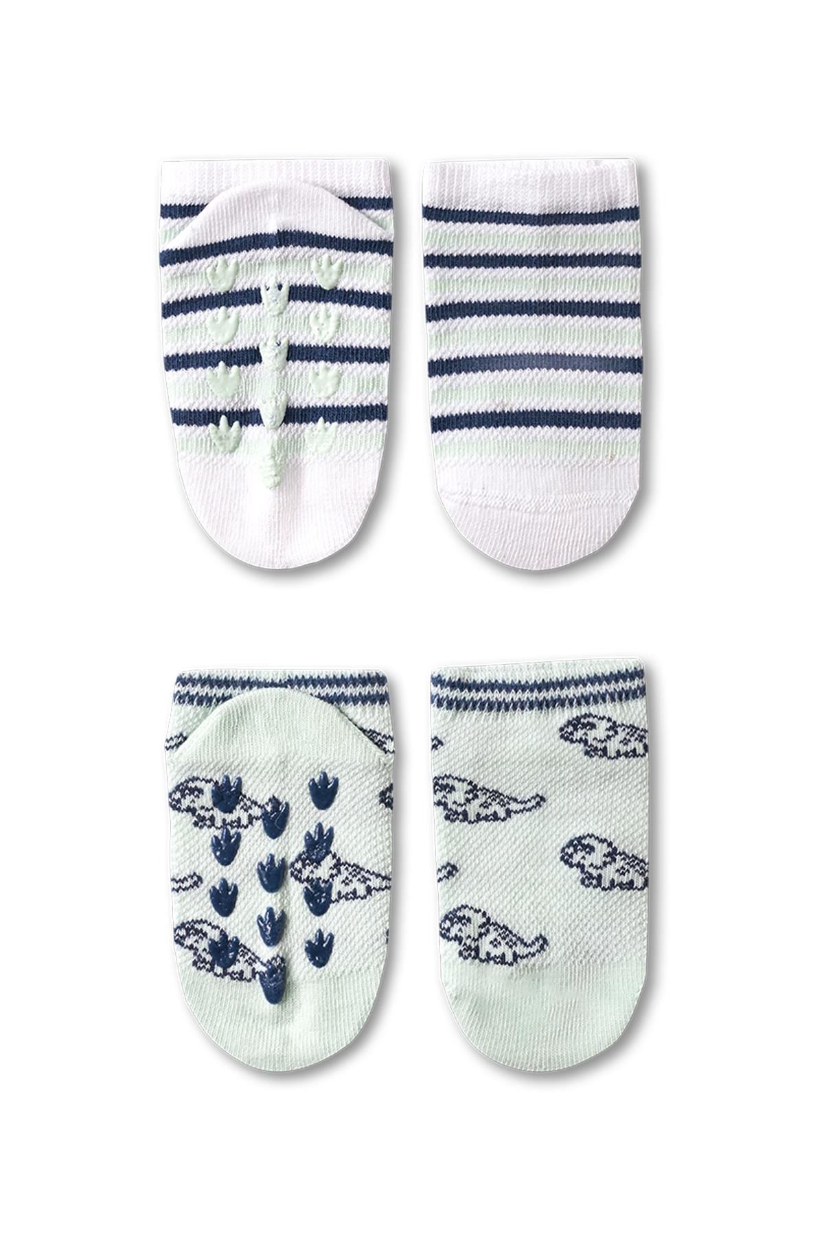 Baby Dinosaur Print Sole Claw Detail 2-Pair Socks