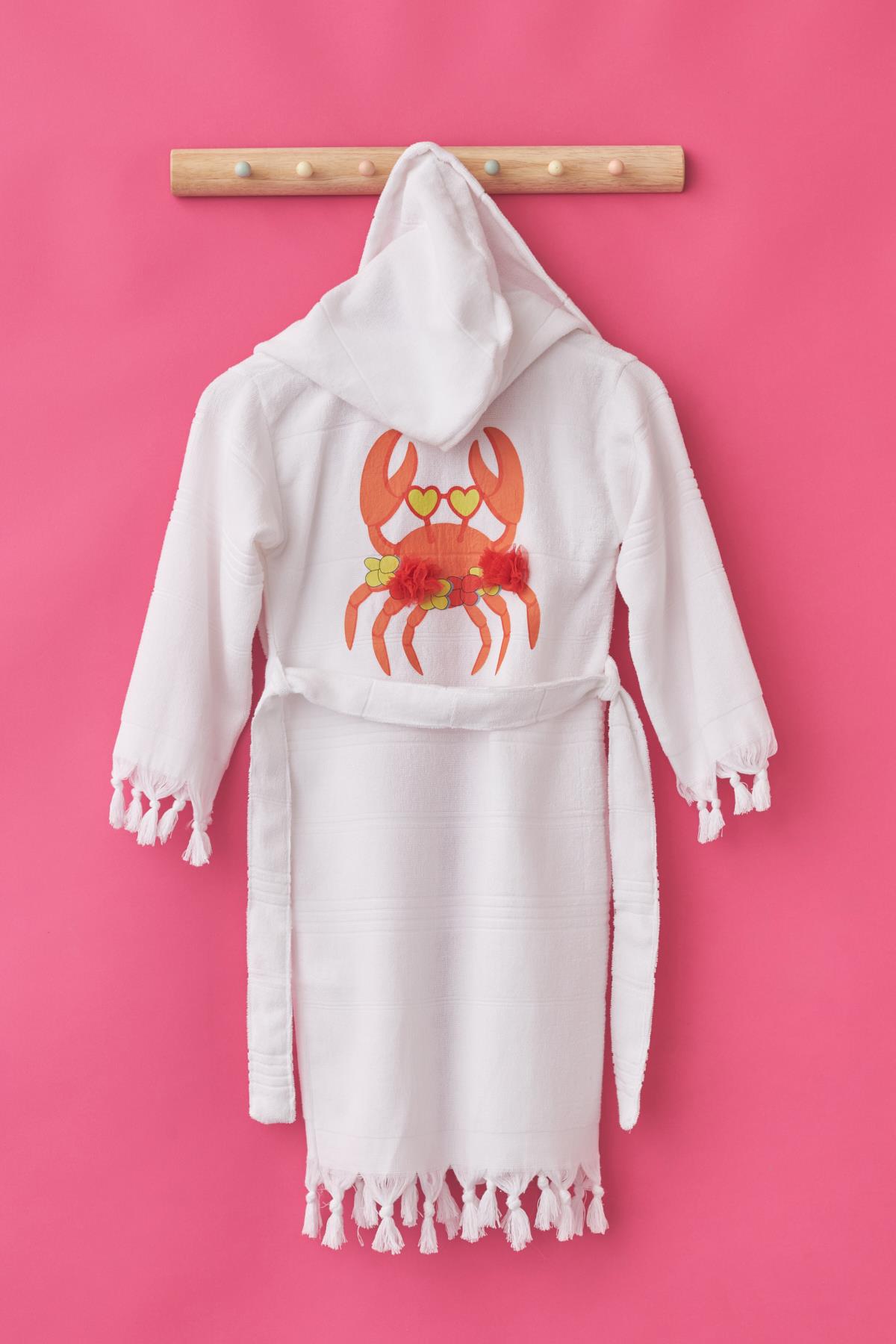 Girls Crab Printed Bathrobe Towel