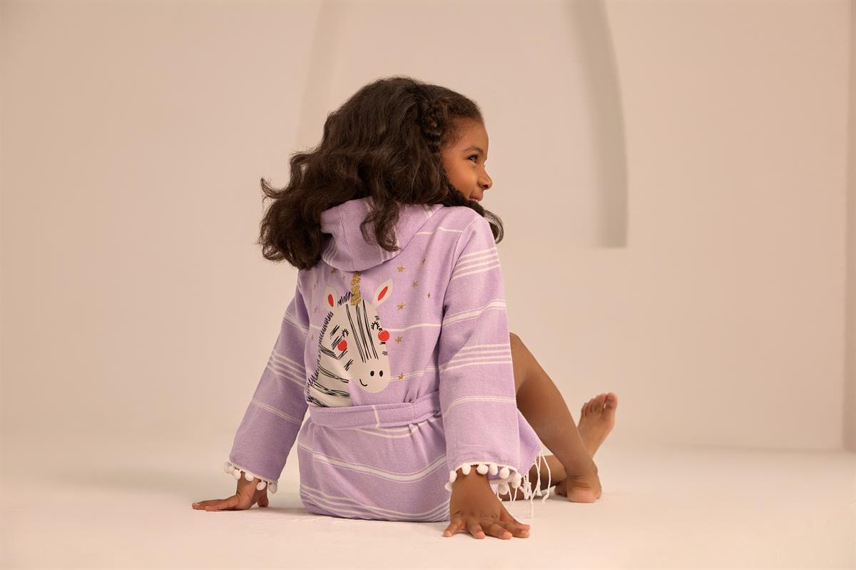 Girls Purple Unicorn Printed Fouta Bathrobe