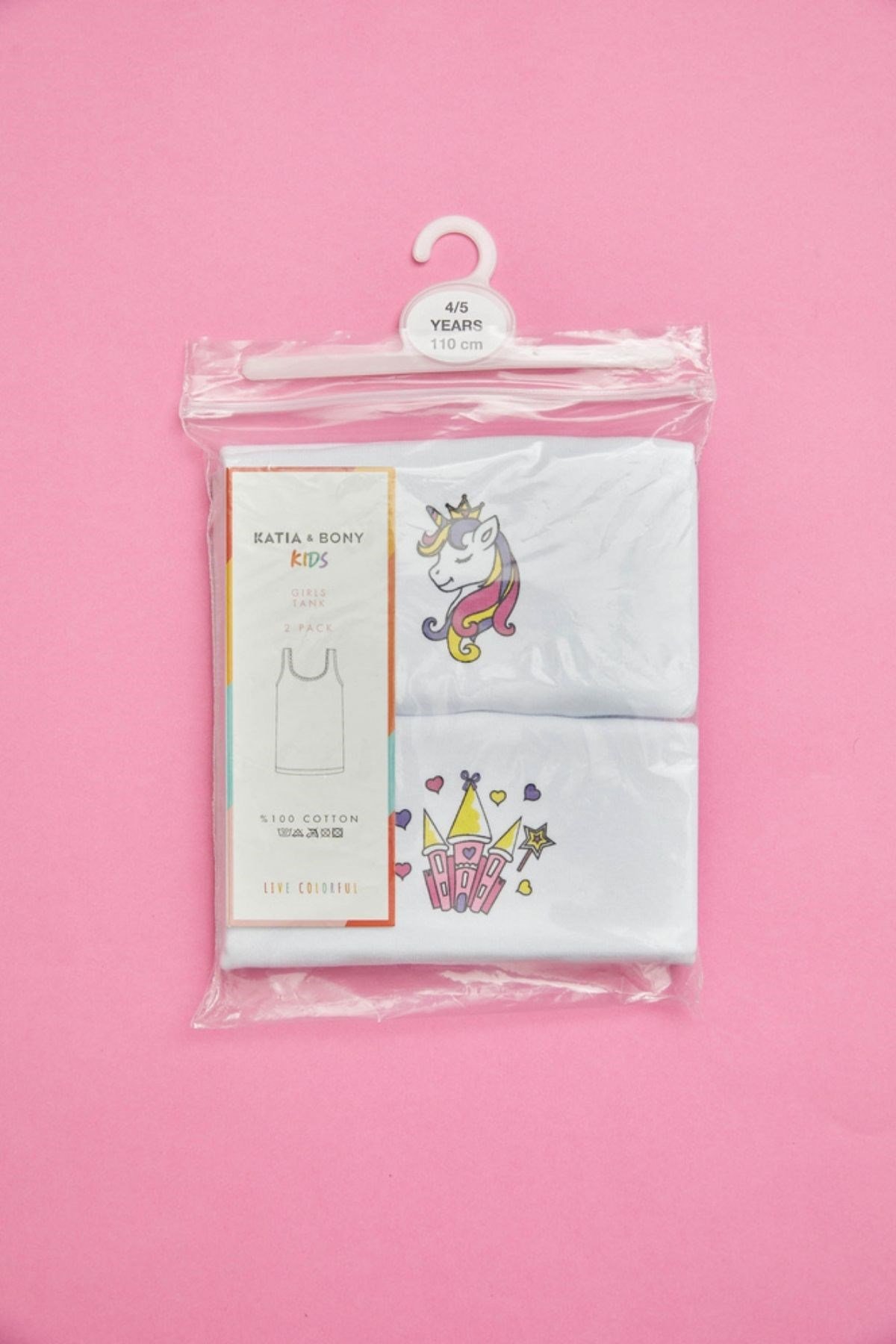 2 Pack Unicorn Girls Tank Top White/White