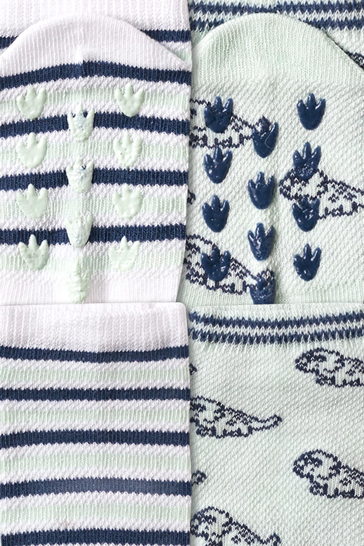 Baby Dinosaur Print Sole Claw Detail 2-Pair Socks