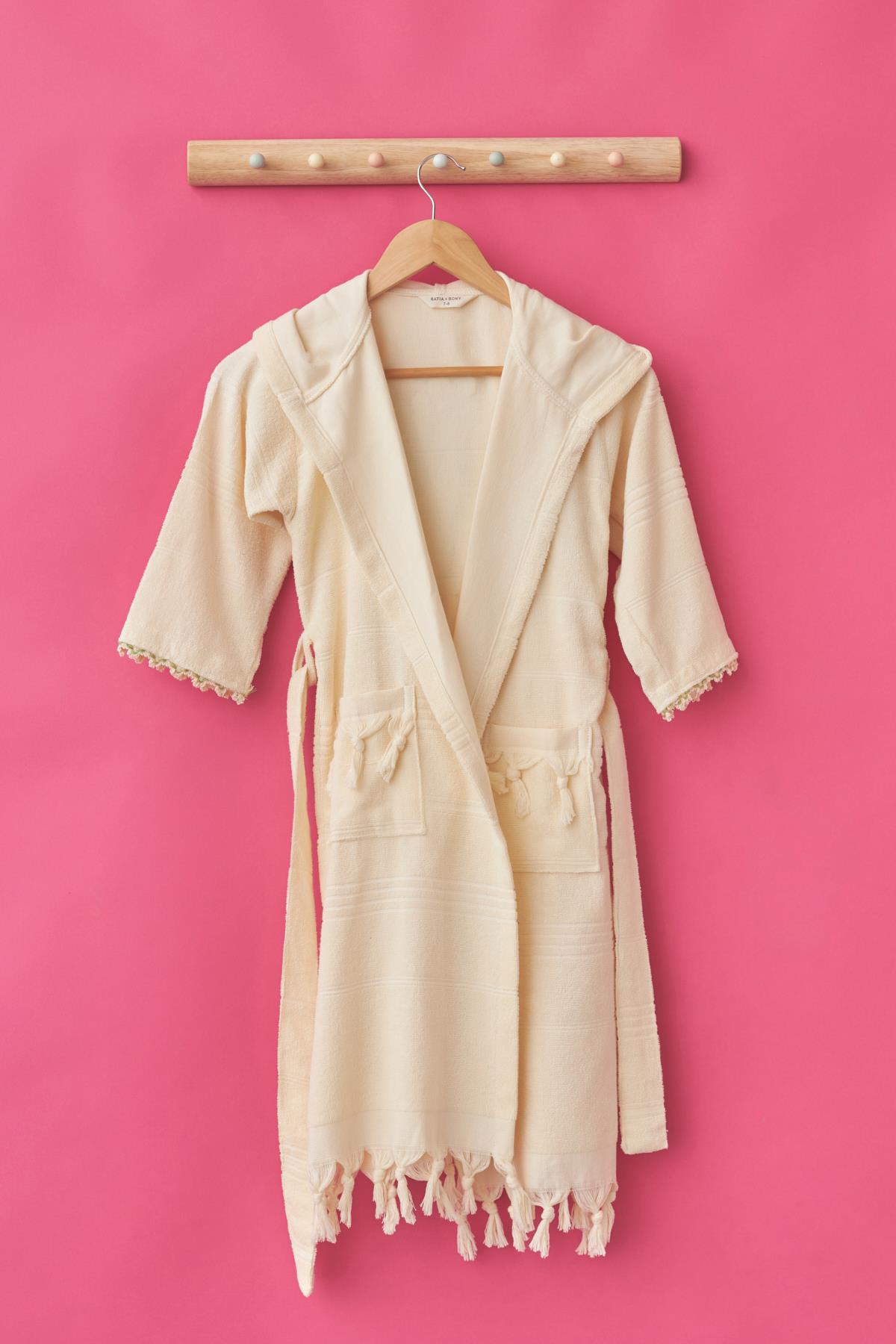 Girls Cream Colored Frida Printed Pestemal Bathrobe