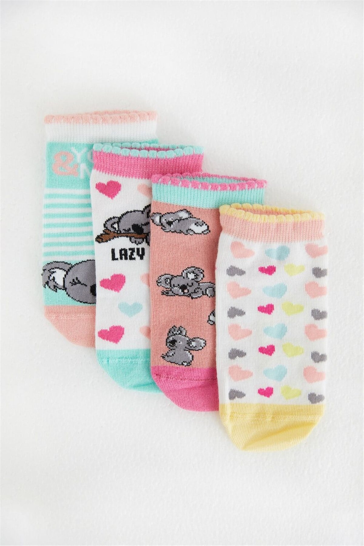 4 lü Paket Lazy Koala Kız Kids Step Çorap Patterned