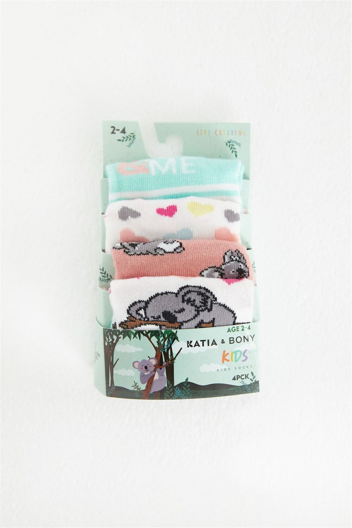 4 lü Paket Lazy Koala Kız Kids Step Çorap Patterned