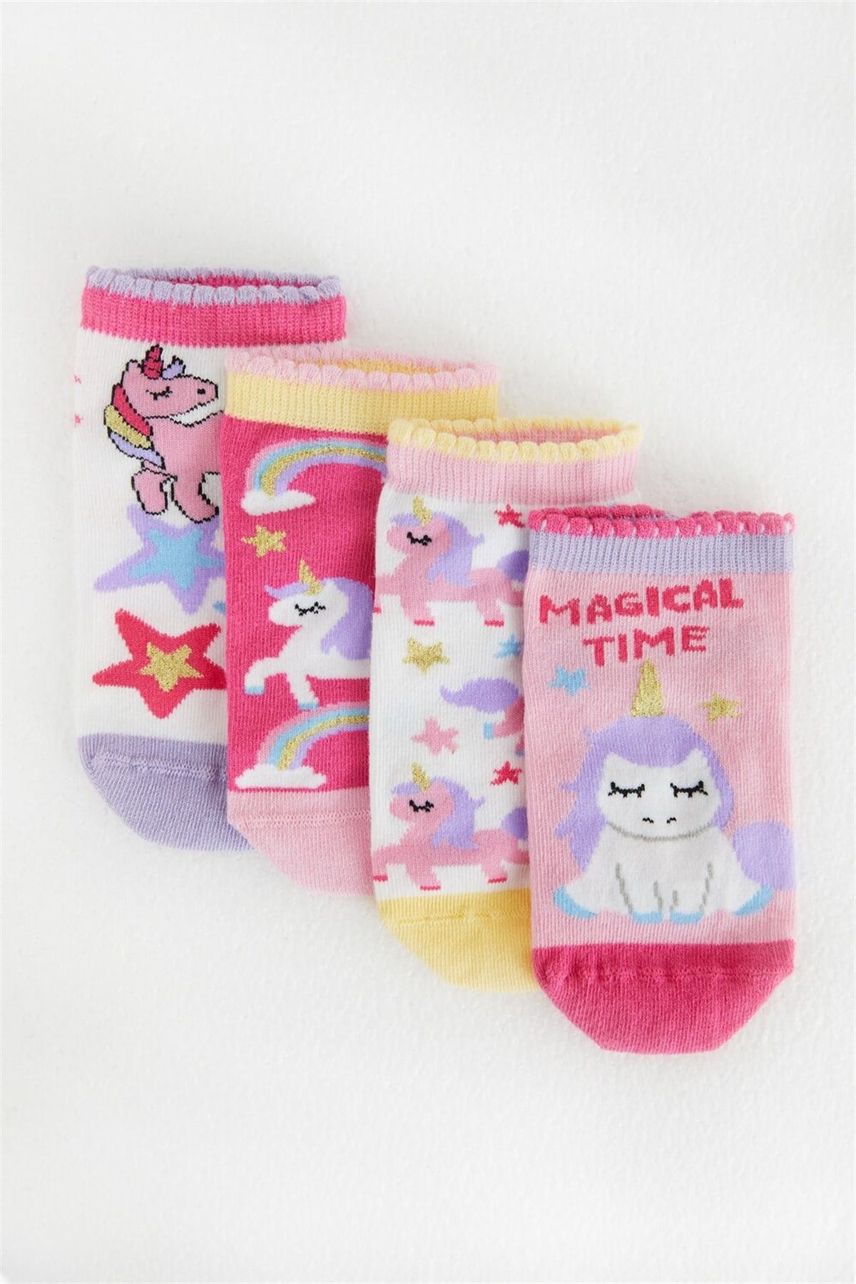 4 lü Paket Magical Time Kız Çocuk Step Çorap Desenli