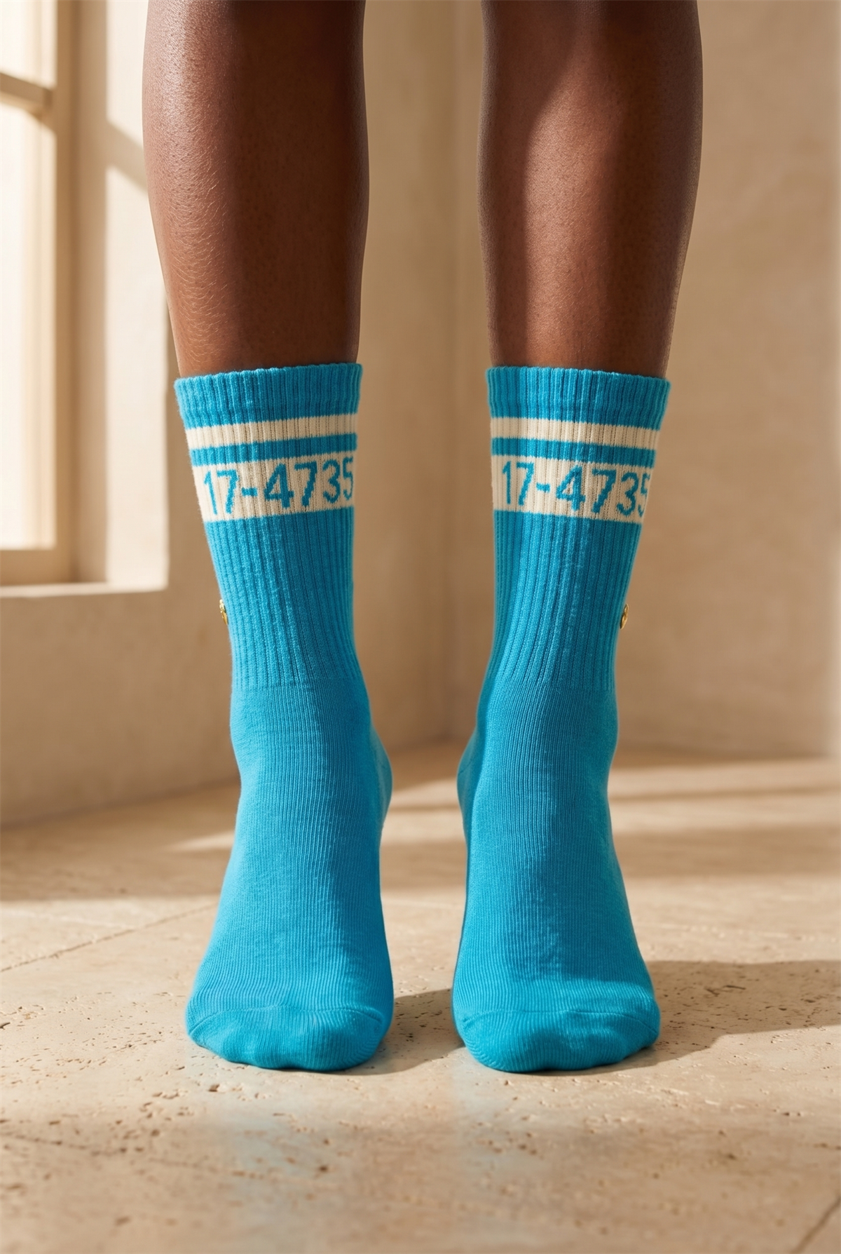  Kadın Şeritli Soket Çorap Mavi