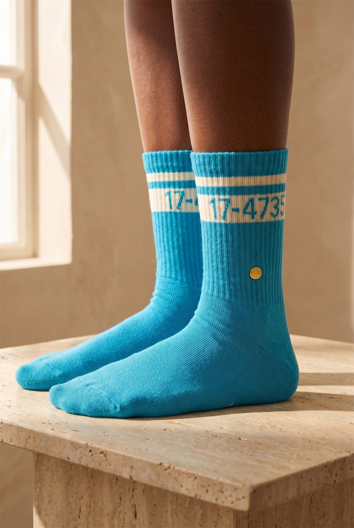  Kadın Şeritli Soket Çorap Mavi