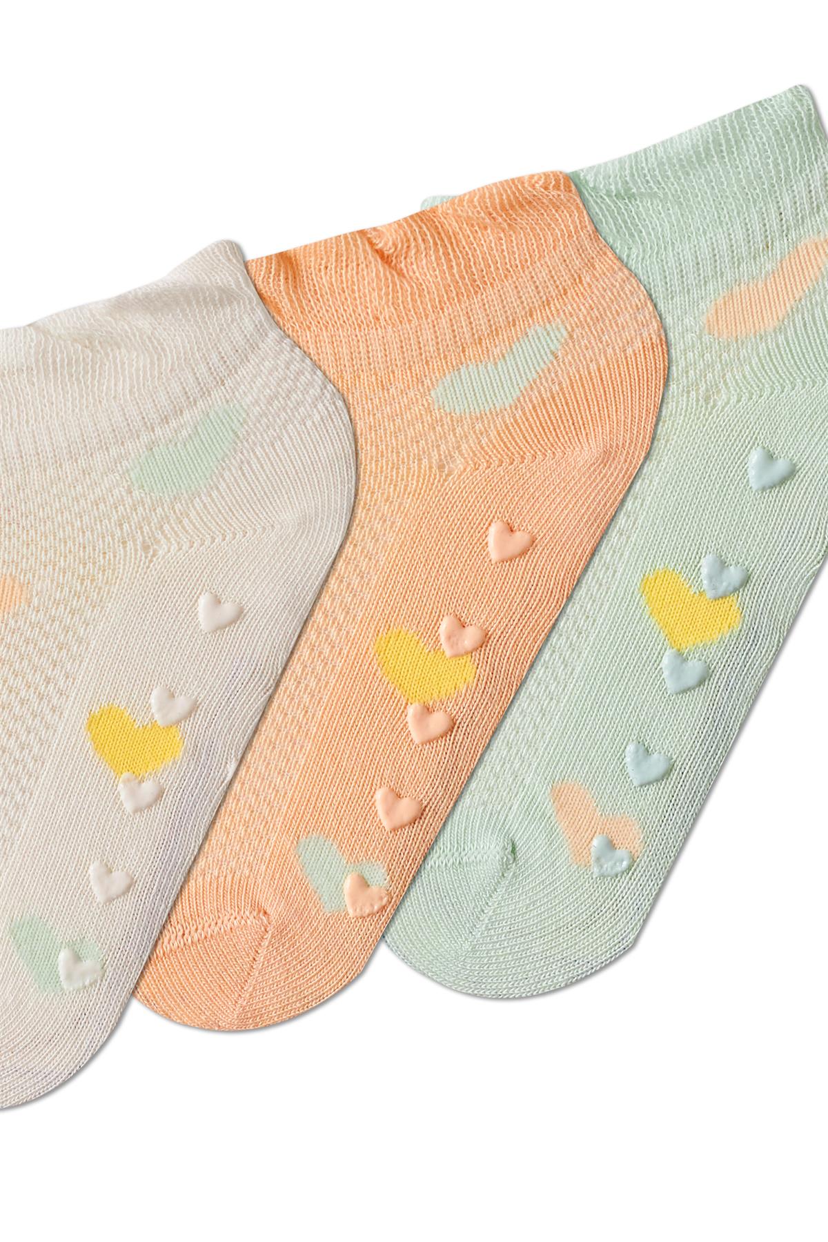 Girls Heart Patterned Breathable 3-Pack Socks