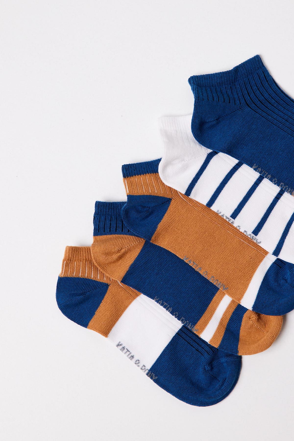 Erkek 5li Çizgi Detaylı Patik Çorap