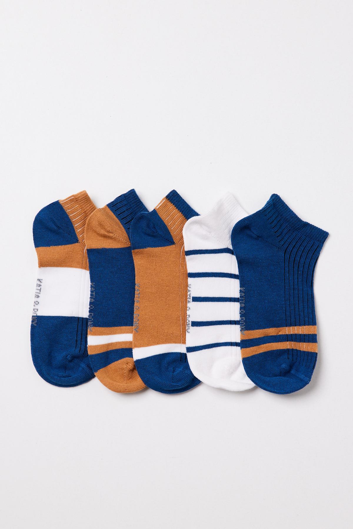 Erkek 5li Çizgi Detaylı Patik Çorap