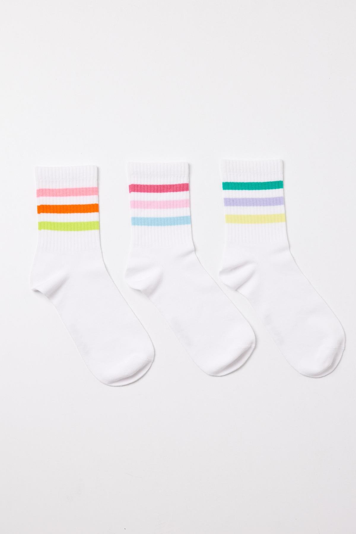 Womens 3-Pack Striped Colorful Ankle Socks
