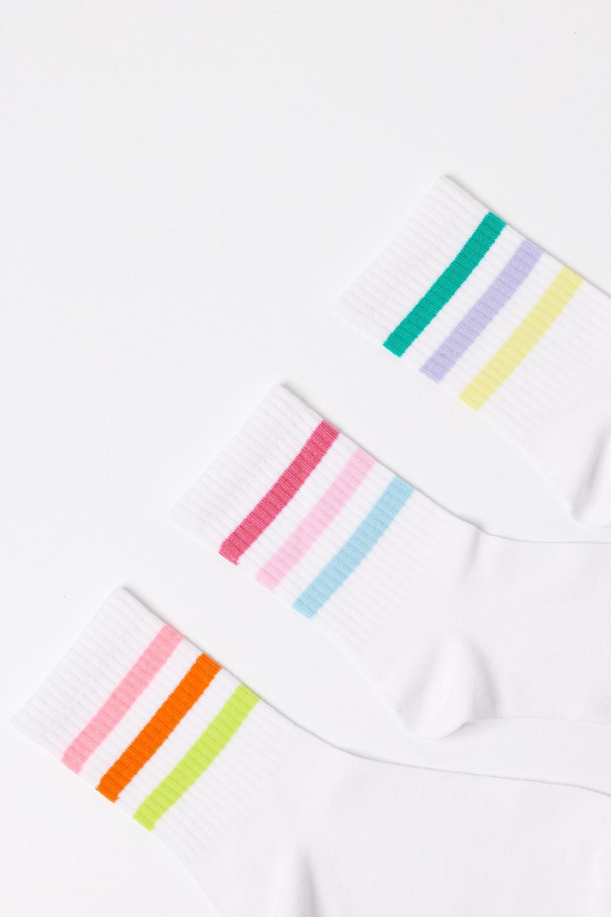 Womens 3-Pack Striped Colorful Ankle Socks