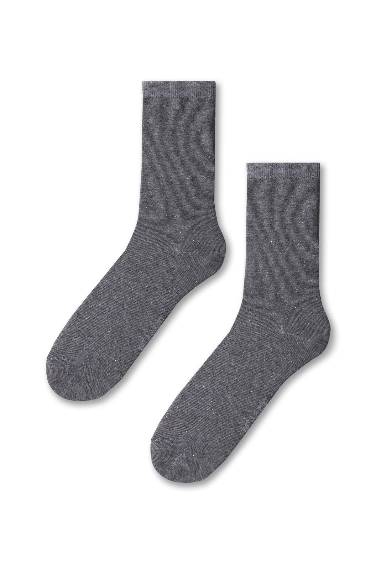 Women’s Gray Glitter Detailed Socket Socks