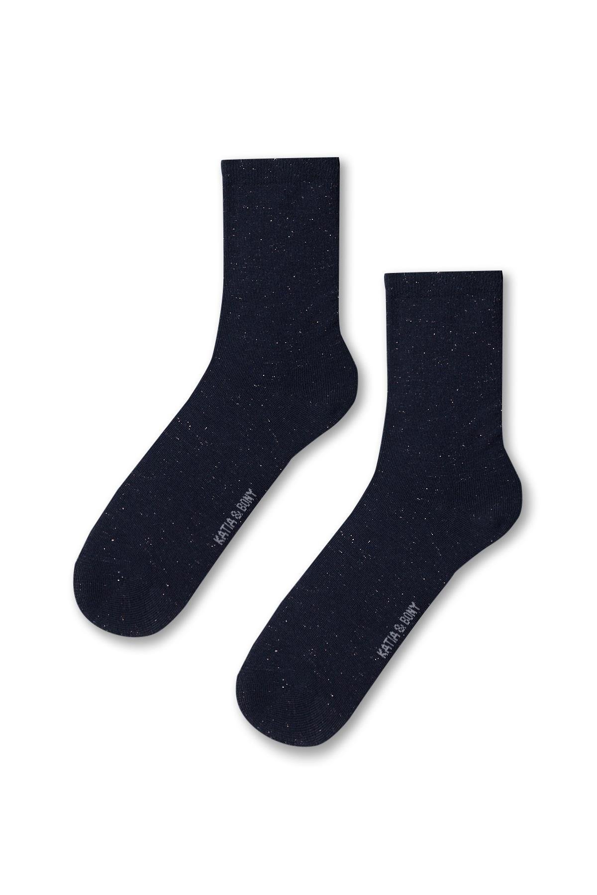 Womens Navy Colored Glitter Detailed Sock
