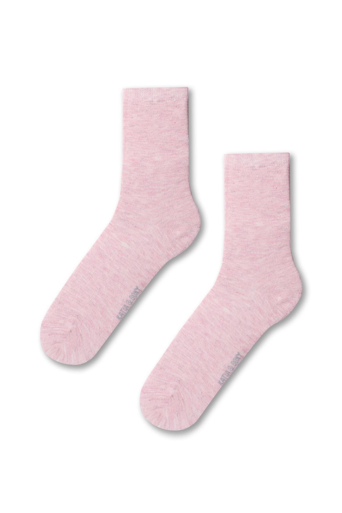 Womens Pink Color Glitter Detailed Sock Socks