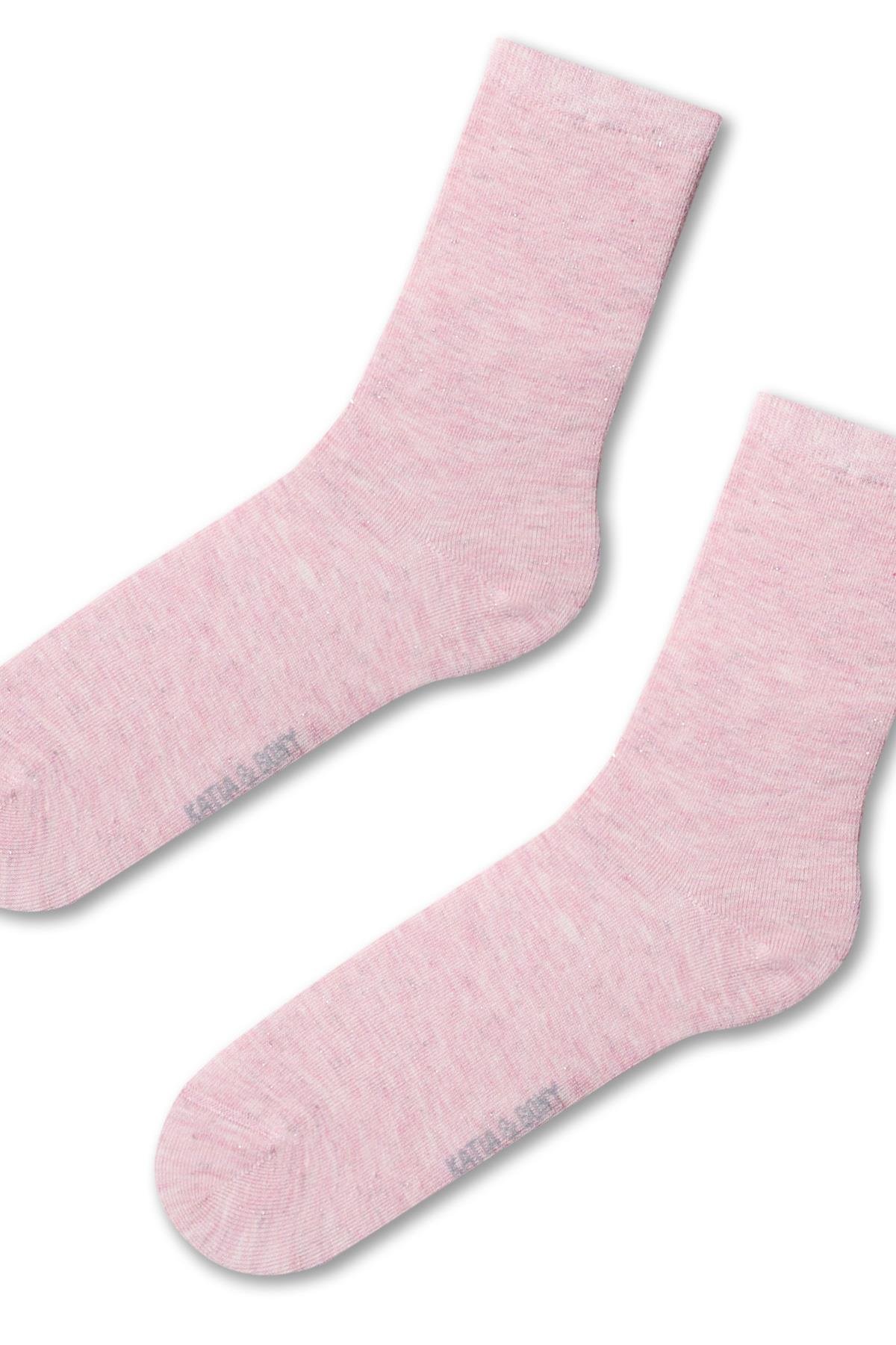 Womens Pink Color Glitter Detailed Sock Socks