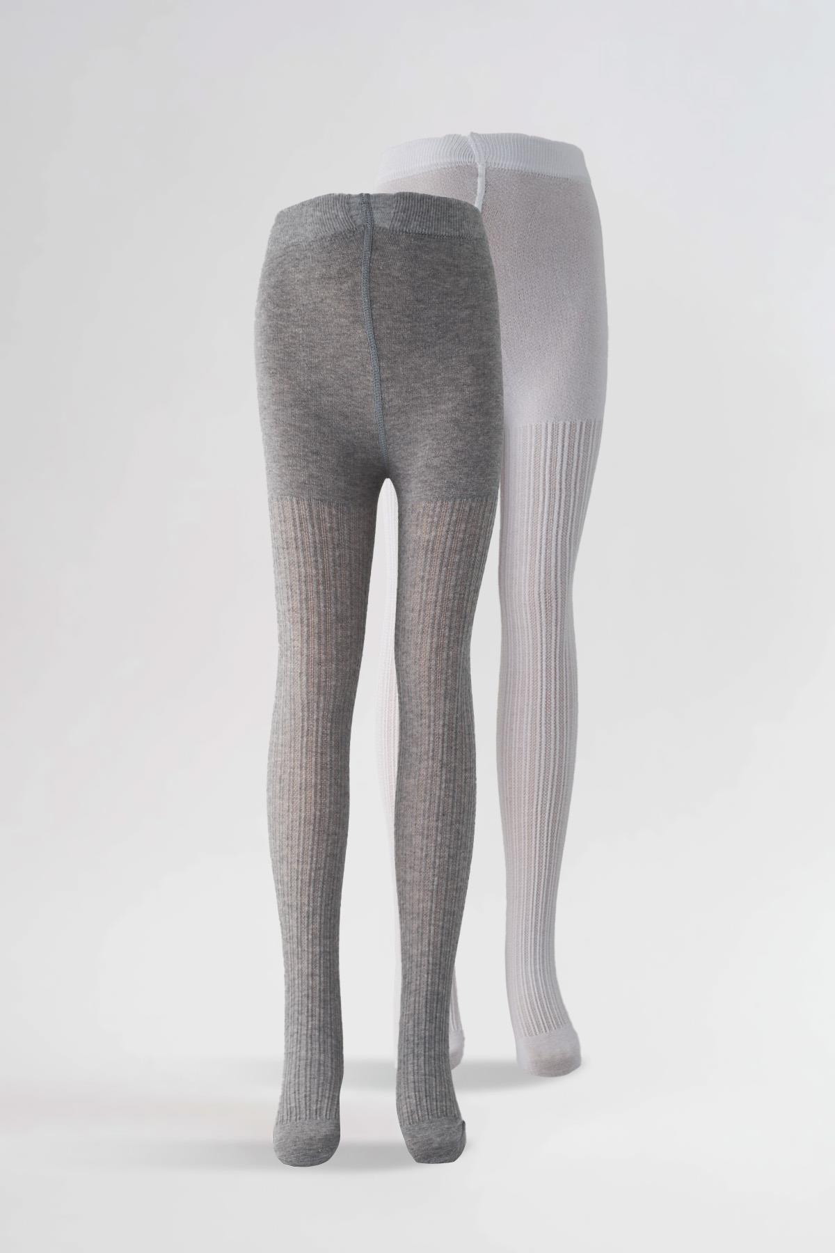 Girls Gray and White Patterned 2-Piece Tights