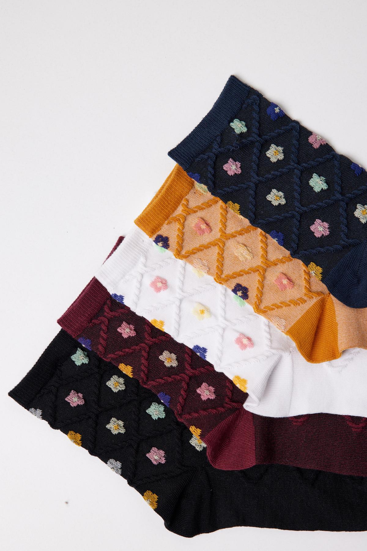 12401G2035  5PCK KADIN SOKET ÇORAP Desenli