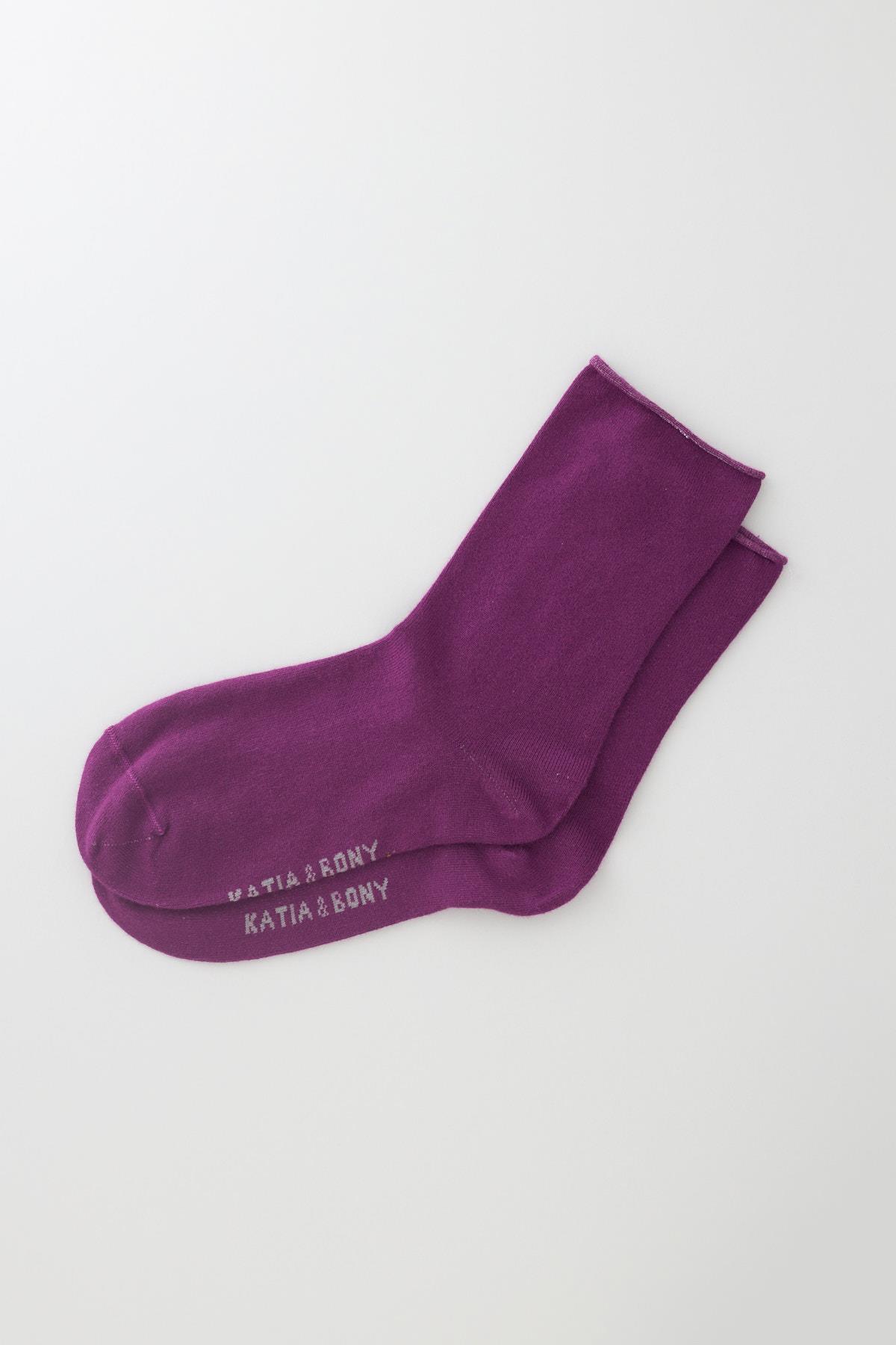 Womens Dark Purple Color No-Elastic Modal Fabric Thin Sock